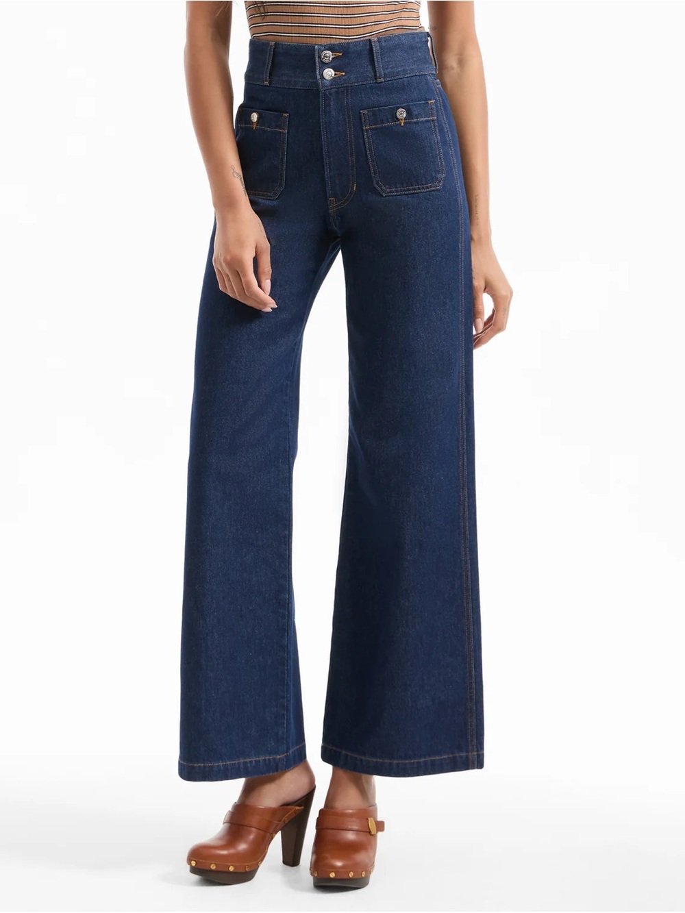 NWT Veronica Beard Taylor Patch-Pocket Wide-Leg Jeans Indigo